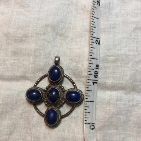 Vintage Sterling Silver 925 Lapis Lazuli Cluster Slide Pendant - Picture 3 of 3